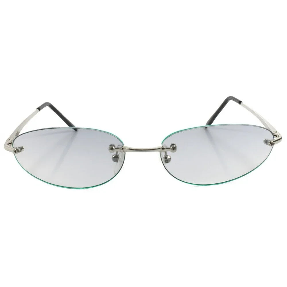 Vintage Retro Fashion Light Tint Lens Silver Green Mens Women Oval Sunglasses
